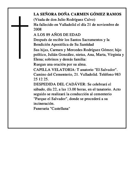 LA SEÑORA DOÑA CARMEN GÓMEZ RAMOS
