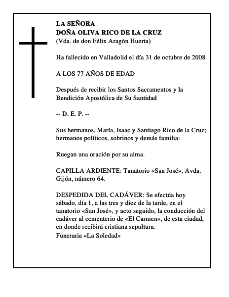DOÑA OLIVA RICO DE LA CRUZ