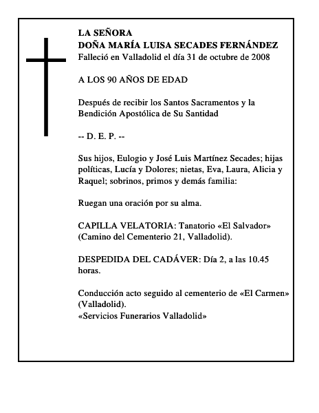 DOÑA MARÍA LUISA SECADES FERNÁNDEZ