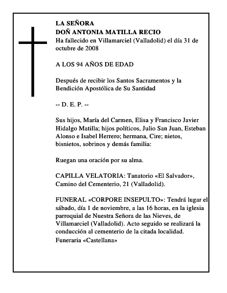 DOÑ ANTONIA MATILLA RECIO
