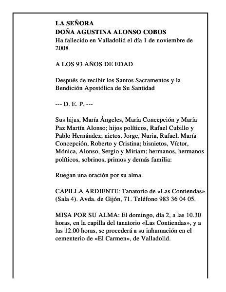 DOÑA AGUSTINA ALONSO COBOS