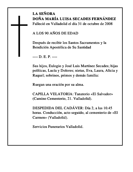 DOÑA MARÍA LUISA SECADES FERNÁNDEZ