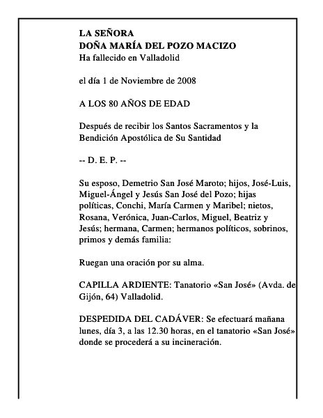 DOÑA MARÍA DEL POZO MACIZO