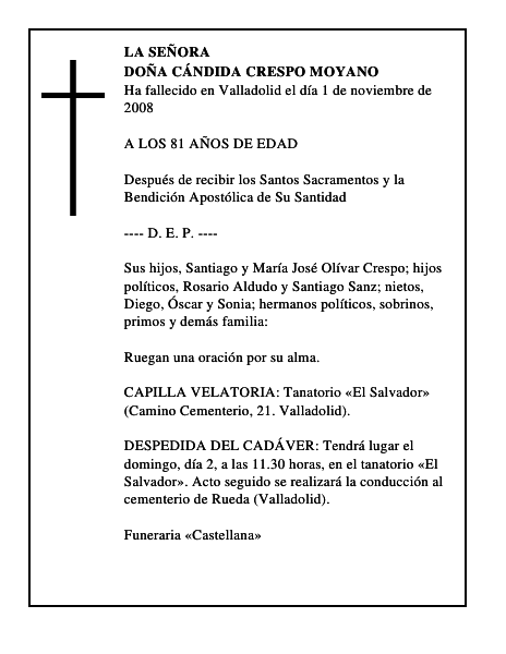 DOÑA CÁNDIDA CRESPO MOYANO