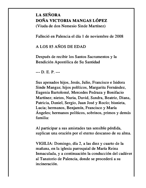 DOÑA VICTORIA MANGAS LÓPEZ
