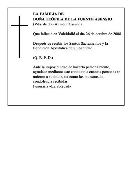 DOÑA TEÓFILA DE LA FUENTE ASENSIO