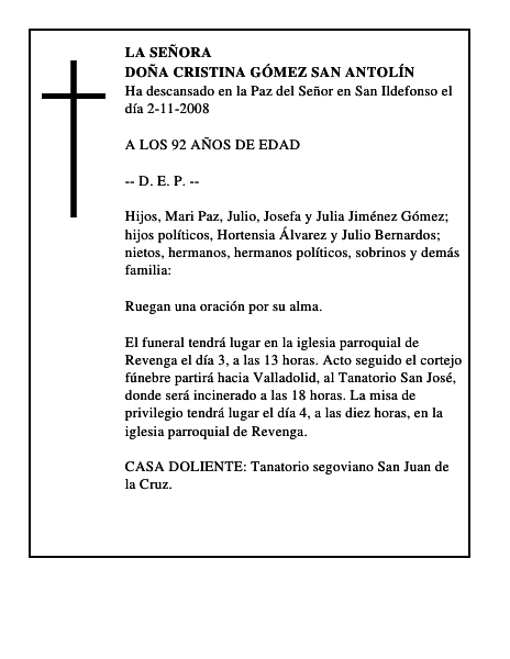 DOÑA CRISTINA GÓMEZ SAN ANTOLÍN