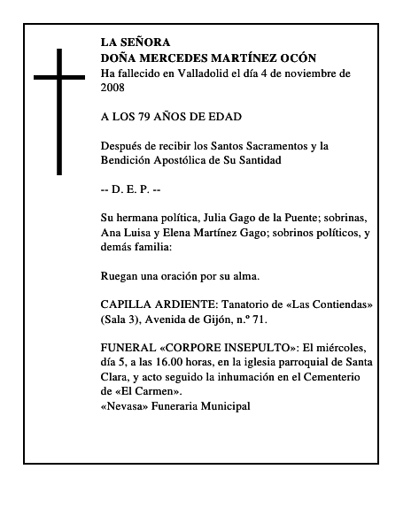 DOÑA MERCEDES MARTÍNEZ OCÓN