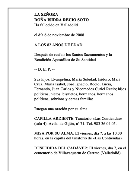 DOÑA ISIDRA RECIO SOTO