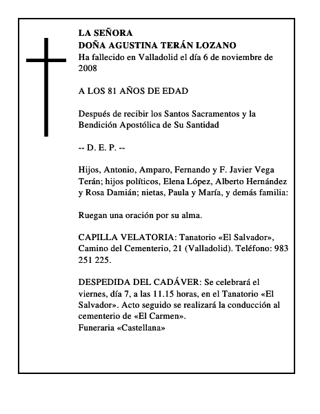 DOÑA AGUSTINA TERÁN LOZANO
