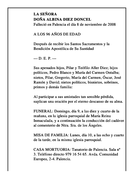 DOÑA ALBINA DIEZ DONCEL