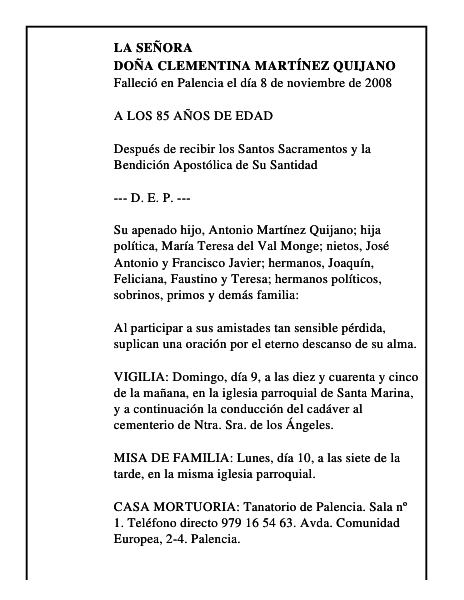 DOÑA CLEMENTINA MARTÍNEZ QUIJANO