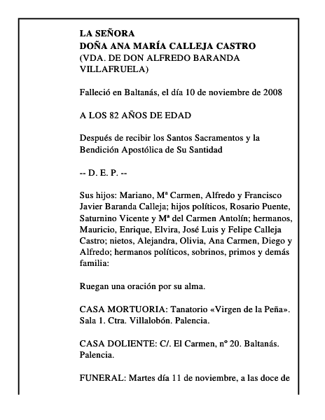 DOÑA ANA MARÍA CALLEJA CASTRO