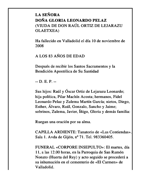 DOÑA GLORIA LEONARDO PELAZ
