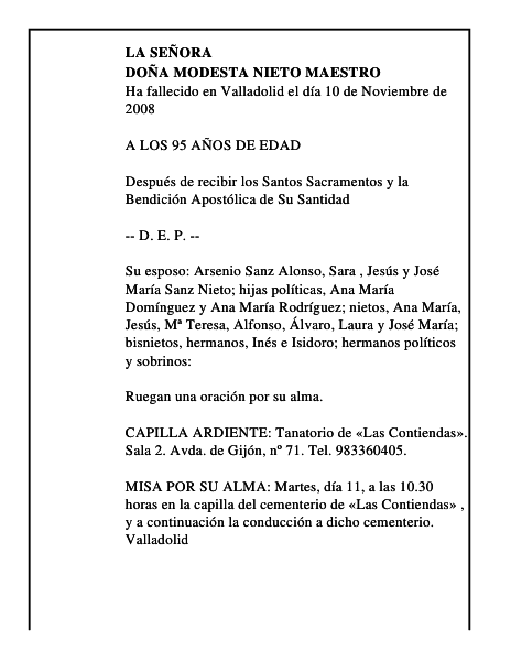 DOÑA MODESTA NIETO MAESTRO