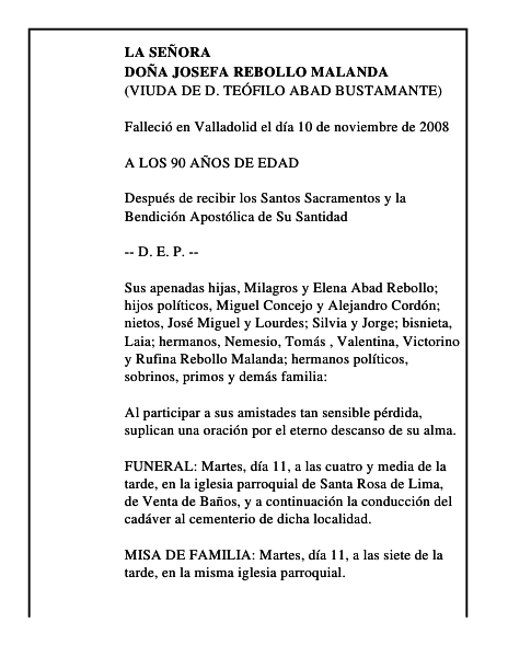 DOÑA JOSEFA REBOLLO MALANDA