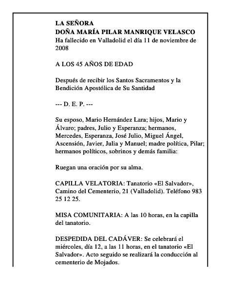 DOÑA MARÍA PILAR MANRIQUE VELASCO