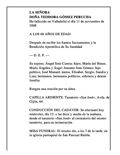 DOÑA TEODORA GÓMEZ PERUCHA