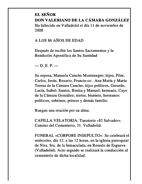 DON VALERIANO DE LA CÁMARA GONZÁLEZ