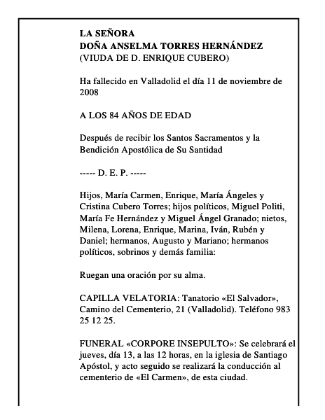 DOÑA ANSELMA TORRES HERNÁNDEZ