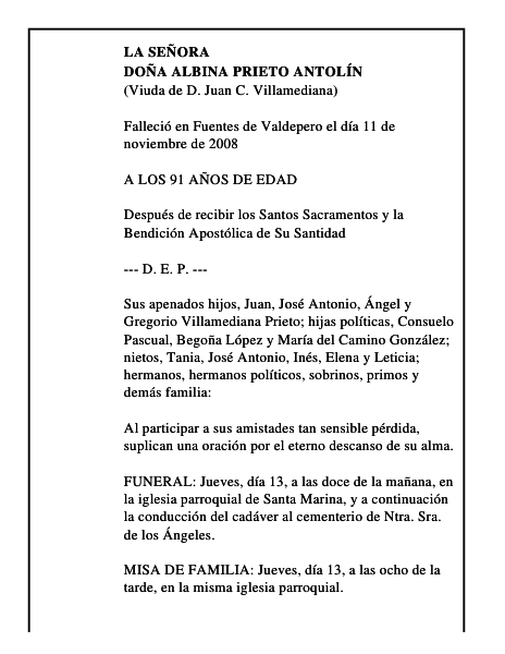 DOÑA ALBINA PRIETO ANTOLÍN