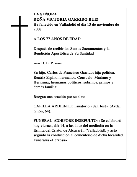 DOÑA VICTORIA GARRIDO RUIZ