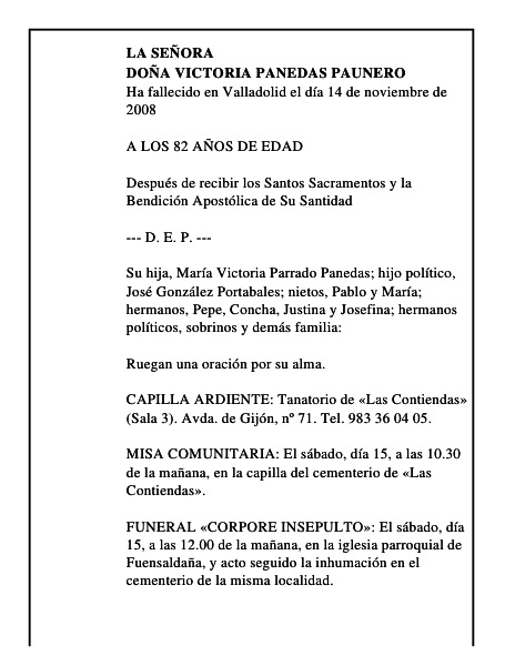 DOÑA VICTORIA PANEDAS PAUNERO
