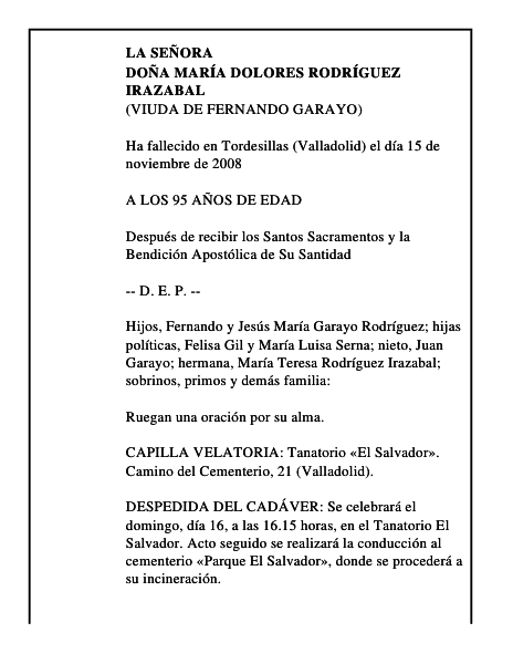 DOÑA MARÍA DOLORES RODRÍGUEZ IRAZABAL