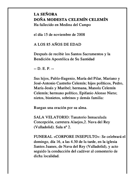 DOÑA MODESTA CELEMÍN CELEMÍN