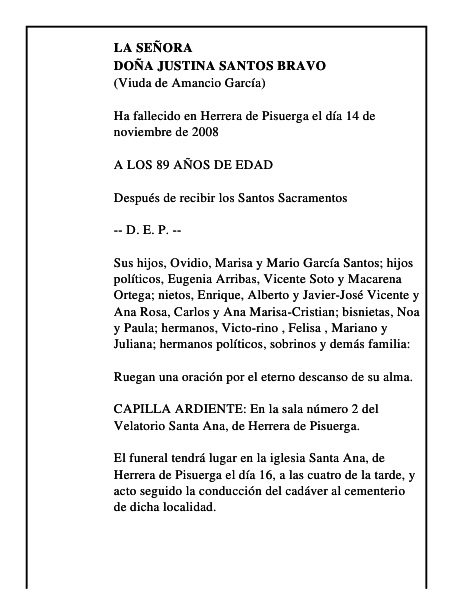 DOÑA JUSTINA SANTOS BRAVO