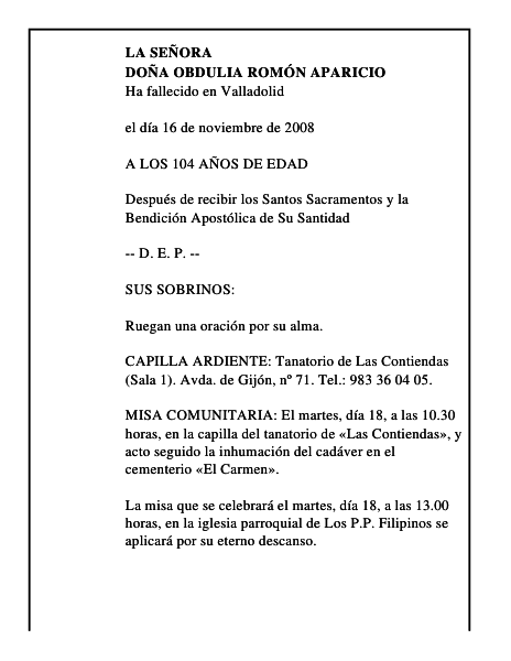 DOÑA OBDULIA ROMÓN APARICIO