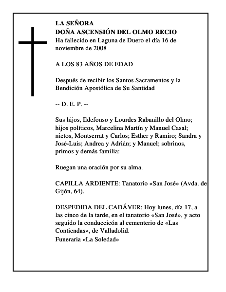 DOÑA ASCENSIÓN DEL OLMO RECIO