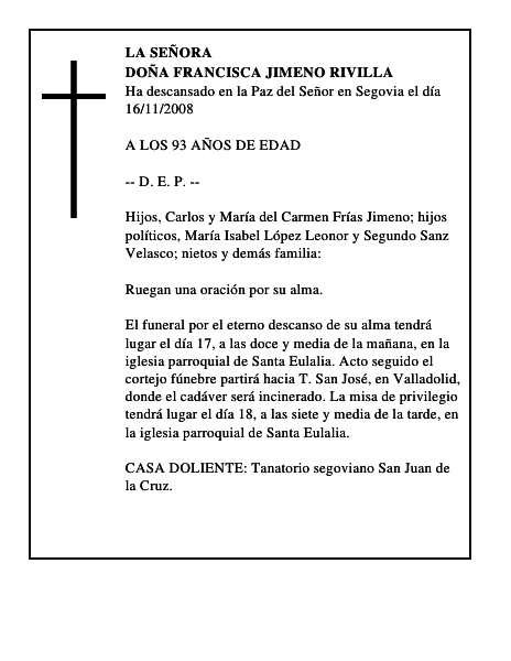 DOÑA FRANCISCA JIMENO RIVILLA