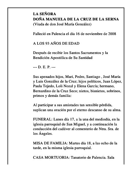 DOÑA MANUELA DE LA CRUZ DE LA SERNA