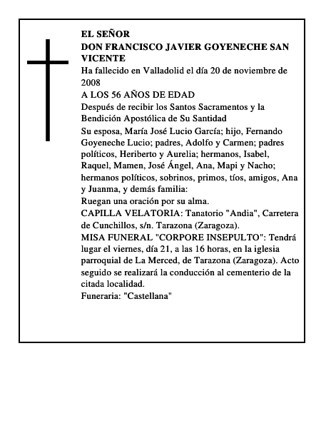 DON FRANCISCO JAVIER GOYENECHE SAN VICENTE