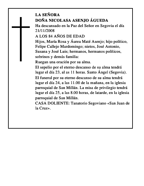DOÑA NICOLASA ASENJO ÁGUEDA