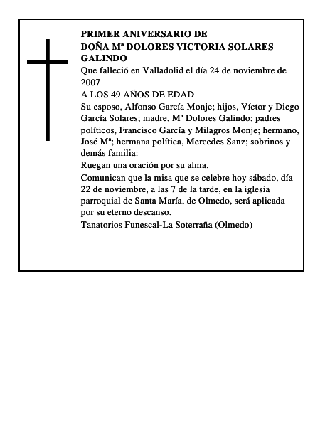 DOÑA Mª DOLORES VICTORIA SOLARES GALINDO