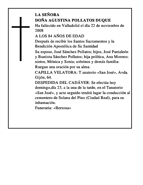 DOÑA AGUSTINA POLLATOS DUQUE
