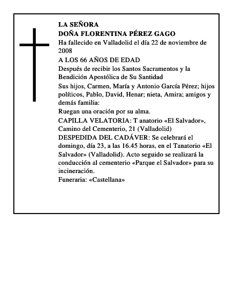 DOÑA FLORENTINA PÉREZ GAGO