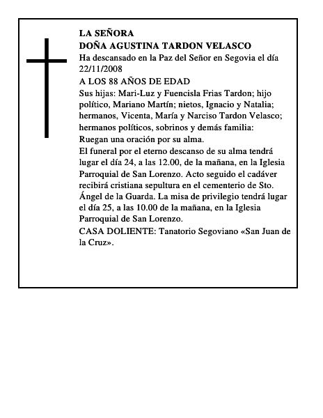 DOÑA AGUSTINA TARDON VELASCO