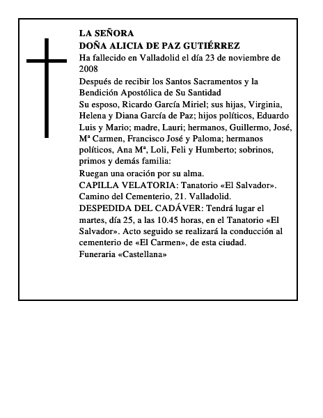 DOÑA ALICIA DE PAZ GUTIÉRREZ