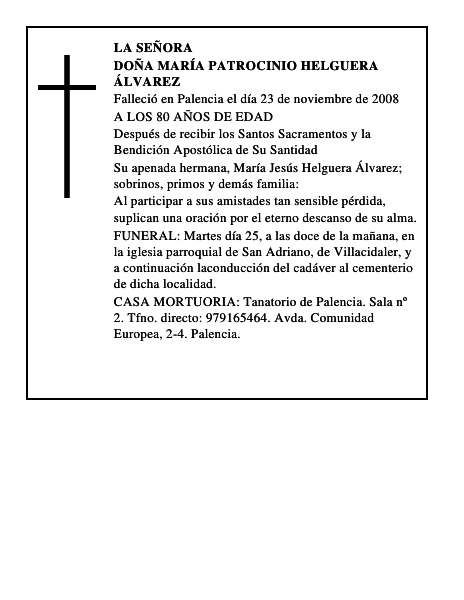 DOÑA MARÍA PATROCINIO HELGUERA ÁLVAREZ