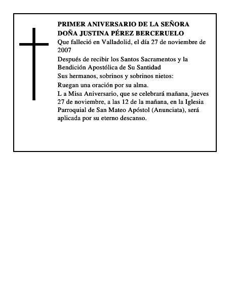 DOÑA JUSTINA PÉREZ BERCERUELO