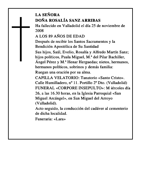DOÑA ROSALÍA SANZ ARRIBAS