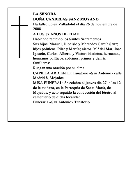DOÑA CANDELAS SANZ MOYANO