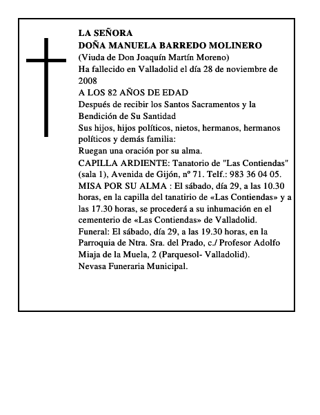 DOÑA MANUELA BARREDO MOLINERO