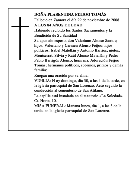 DOÑA PLASENTINA FEIJOO TOMÁS