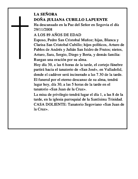 DOÑA JULIANA CUBILLO LAPUENTE