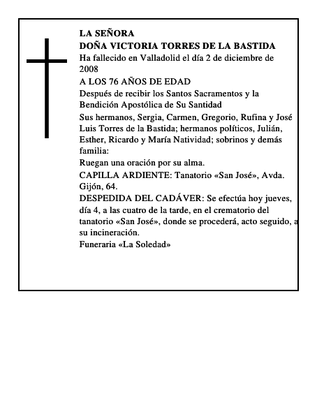 DOÑA VICTORIA TORRES DE LA BASTIDA