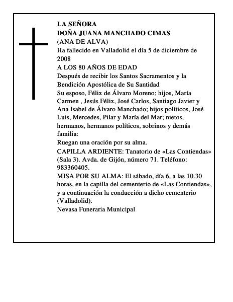 DOÑA JUANA MANCHADO CIMAS